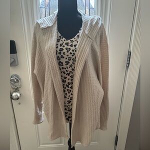 2 Piece Set!! American Eagle Waffle Cardigan & Leopard Print Maurice’s Tank